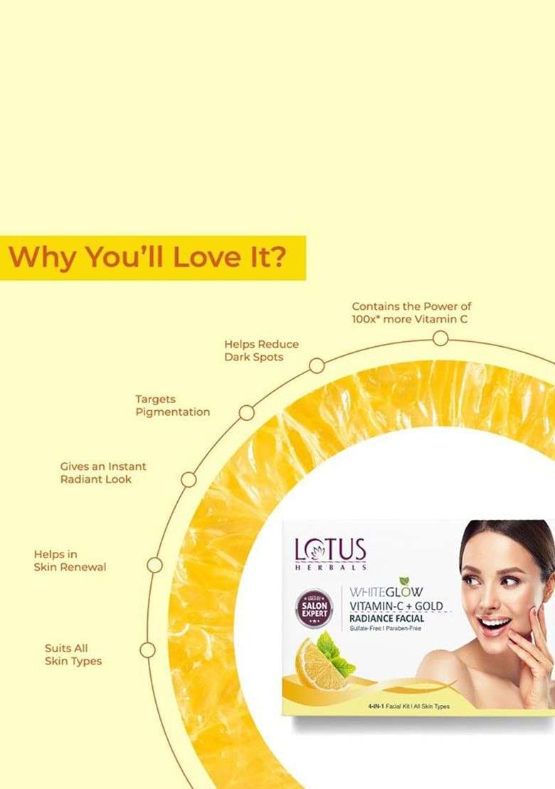 Lotus Herbals Whiteglow 4 In 1Vitamin C Gold Radiance Facial Kit 228G - Indya