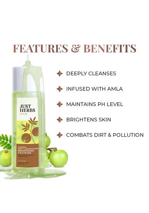 Just Herbs Skin Brightening Vitamin C Facewash With Amla Neem For Pore Cleansing 100Ml