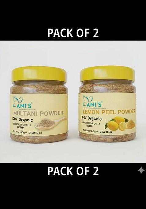 Ani'S Set Of 2 Organic Multani Mitti Lemon Peel Powder For Face And Hair 100 G Each