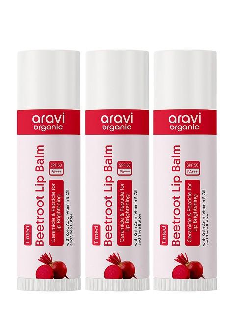 Aravi Organic Set Of 3 Beetroot Tinted Lip Balm 15 G Each