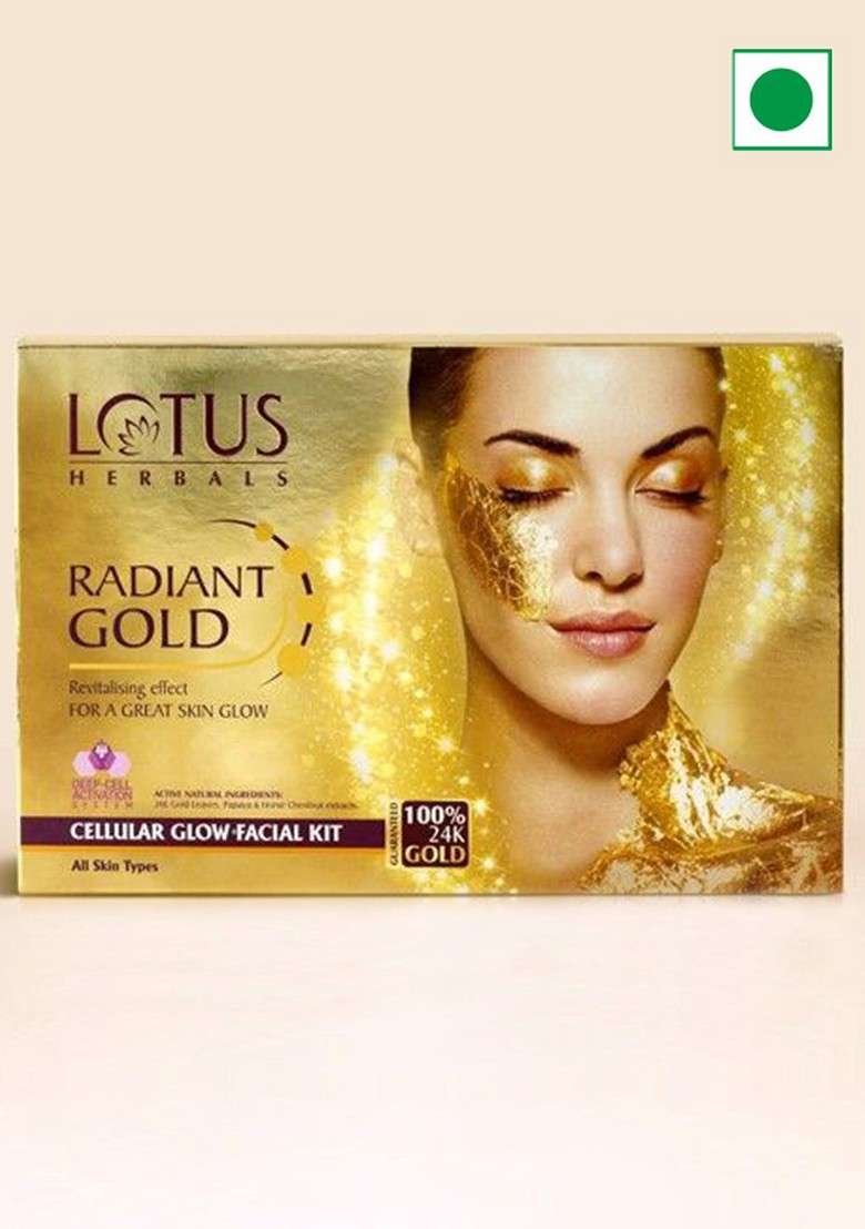 Lotus Herbals Radiant Gold Cellular Glow Facial Kit 4 In 1 With 24K Leaves 37G Each - Indya
