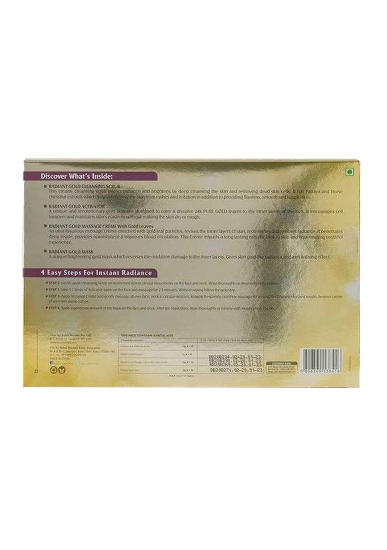 Lotus Herbals Radiant Gold Cellular Glow Facial Kit 4 In 1 With 24K Leaves 37G Each - Indya