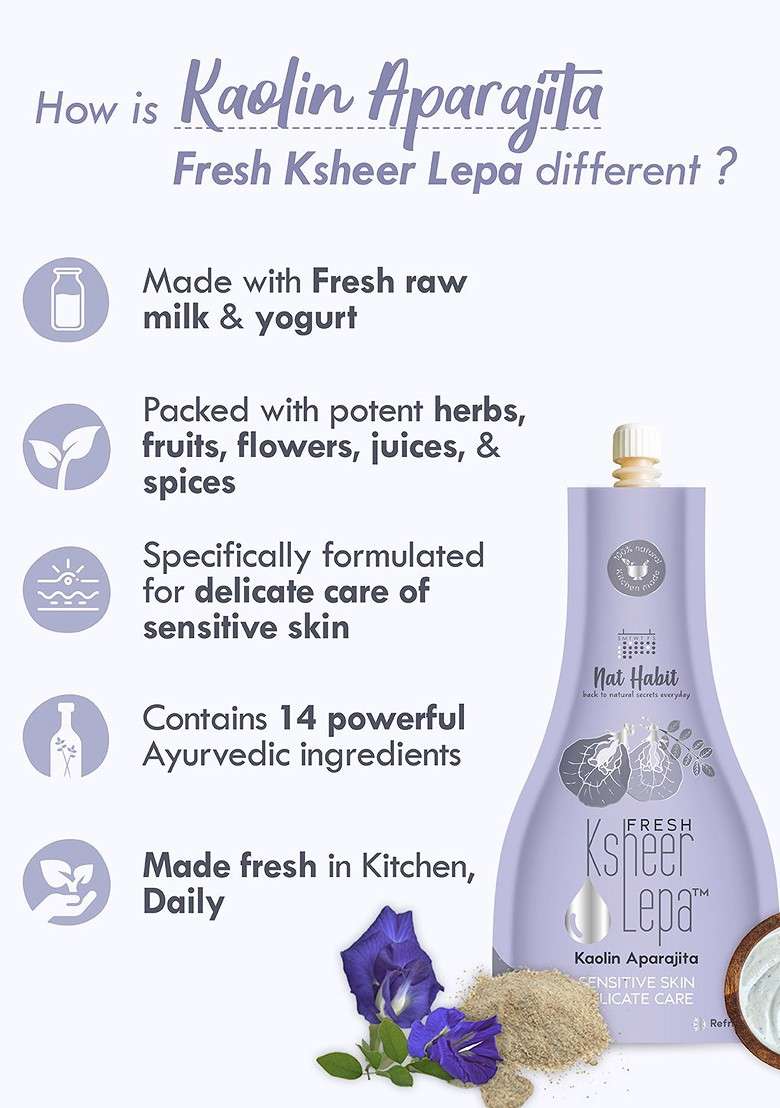 Nat Habit Fresh Ksheer Lepa Kaolin Aparajita Face Mask 40Gm - Indya