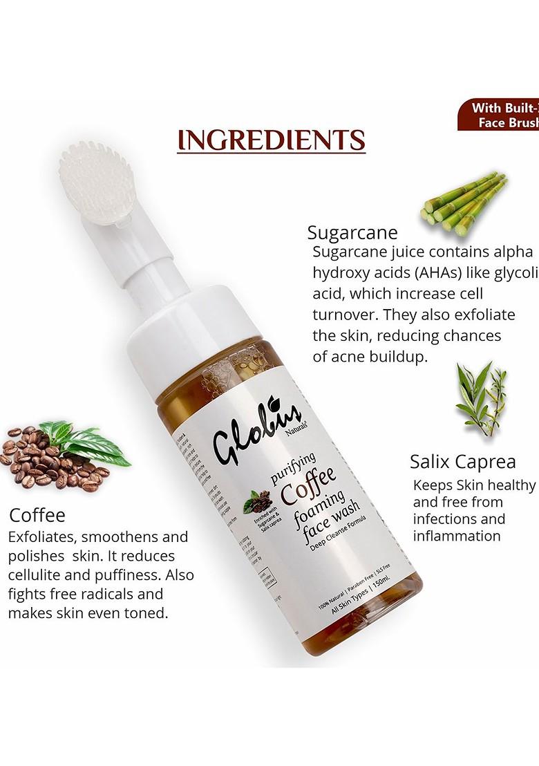 Globus Naturals Coffee Brightening Foaming Face Wash With Silico Massage Brush 150 Ml