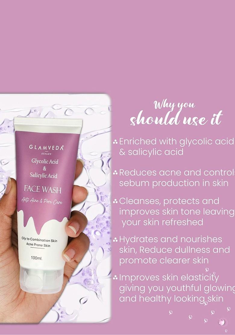 Glamveda Glycolic Acid Salicylic Anti Acne Face Wash 100 Ml