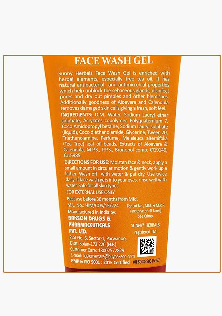 Sunny Herbals Face Wash Gel With Tea Tree Oil Aloe Vera For Acne Free Skin 110 G