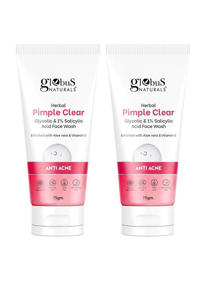 Globus Naturals Set Of 2 Pimple Clear Glycolic Salicylic Acid Face Wash 75 G Each