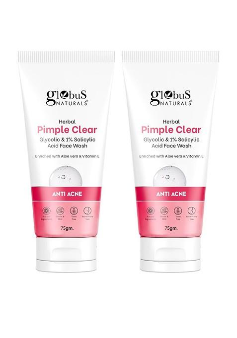 Globus Naturals Set Of 2 Pimple Clear Glycolic Salicylic Acid Face Wash 75 G Each