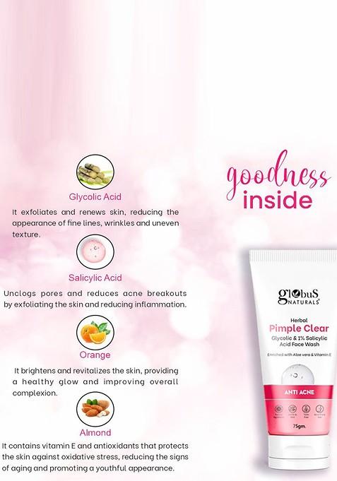 Globus Naturals Set Of 2 Pimple Clear Glycolic Salicylic Acid Face Wash 75 G Each