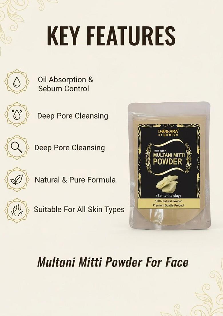 Donnara Organics Set Of 3 Multani Mitti Powder Face Pack 150 G Each