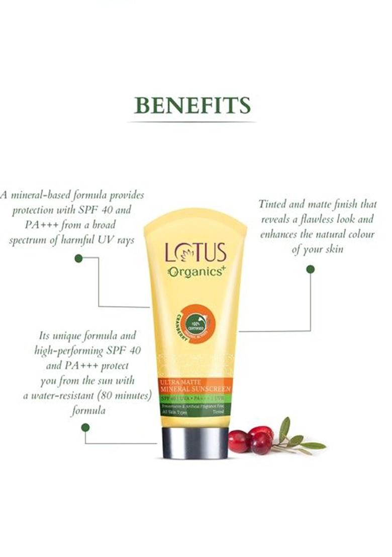 Lotus Organics Cranberry Ultra Matte Spf 40 Tinted Mineral Sunscreen 100G