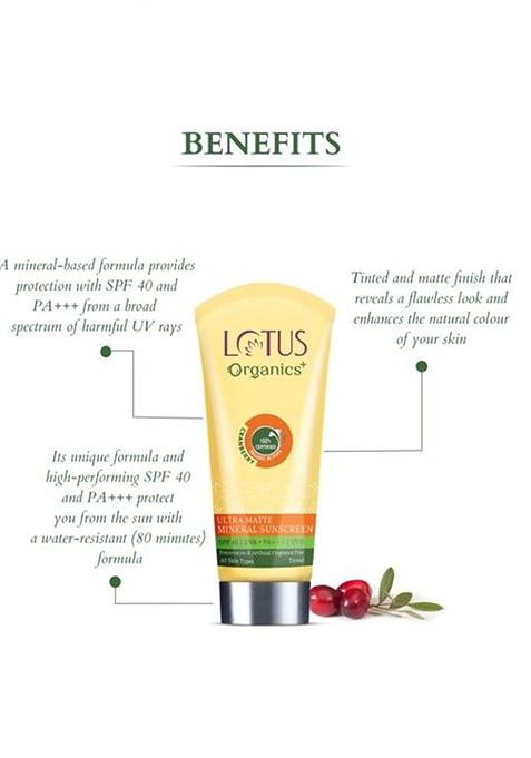 Lotus Organics Cranberry Ultra Matte Spf 40 Tinted Mineral Sunscreen 100G