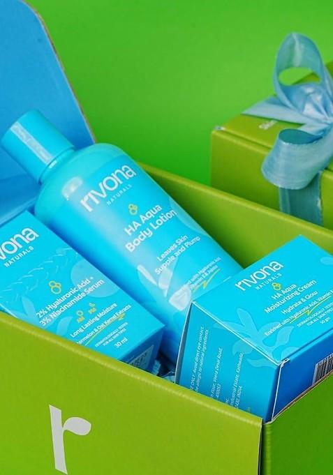 Rivona Naturals Set Of 3 Ha Aqua Body Lotion With Moisturizing Cream Serum