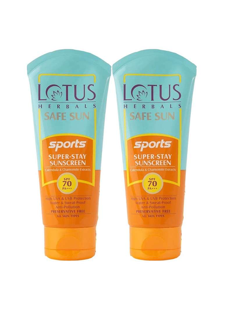 Lotus Herbals Safe Sun Set Of 2 Sports Super Stay Sunblock Spf 70 Pa 40G Each - Indya