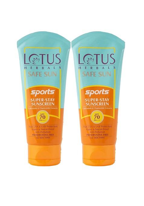 Lotus Herbals Safe Sun Set Of 2 Sports Super Stay Sunblock Spf 70 Pa 40G Each