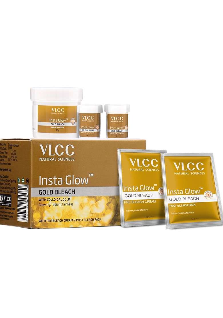 Vlcc Set Of 2 Insta Glow Gold Bleach With Colloidal 60 G Each - Indya