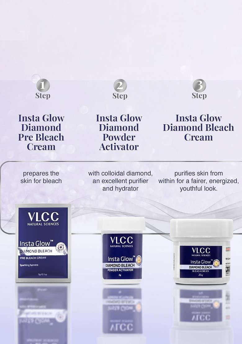 Vlcc Set Of 3 Insta Glow Diamond Bleach With Powder 60 G Each - Indya