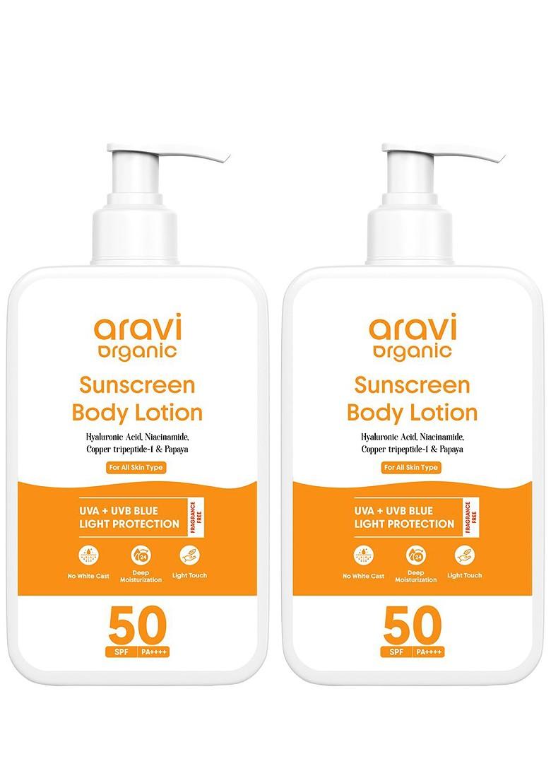 Aravi Organic Pack Of 2 Oil Free Spf 50 Sunscreen Body Lotion Pa For Sun Protection