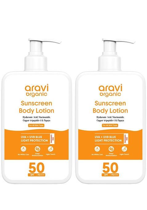 Aravi Organic Pack Of 2 Oil Free Spf 50 Sunscreen Body Lotion Pa For Sun Protection
