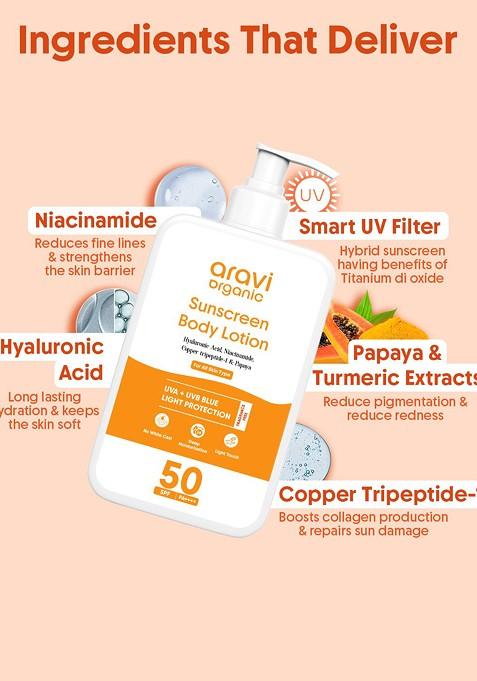Aravi Organic Pack Of 2 Oil Free Spf 50 Sunscreen Body Lotion Pa For Sun Protection