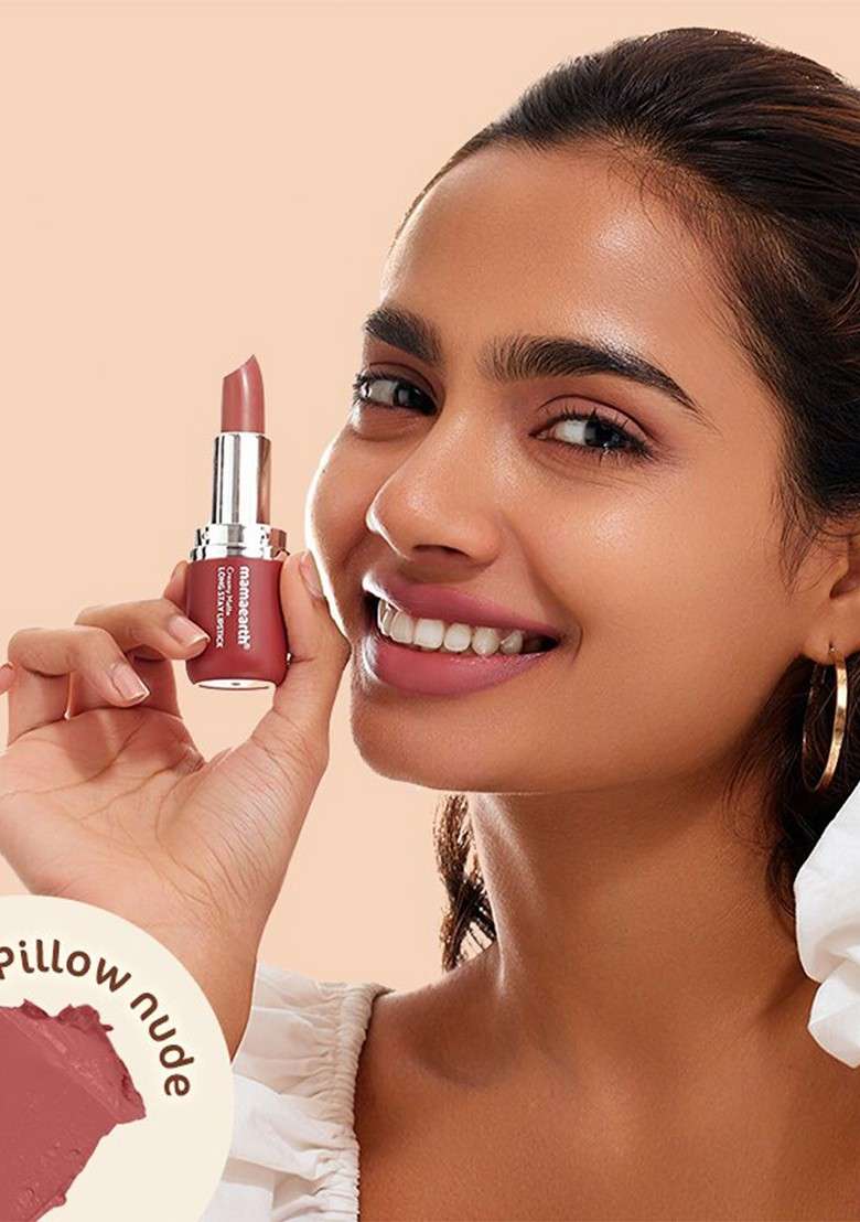 Mamaearth Creamy Matte Long Stay Lipstick With Murumuru Butter Pillow Nude - Indya