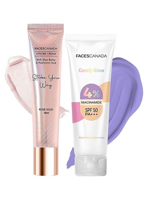 Faces Canada Set Of 2 Strobe Cream 18 Ml Rose Gold Comfy Glow Sunscreen 30