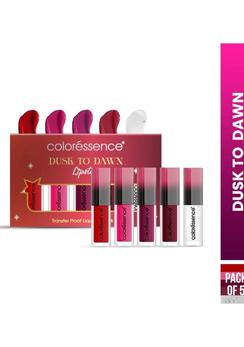 Coloressence Set Of 5 Waterproof Liquid Lipstick Ml Each Dusk To Dawn
