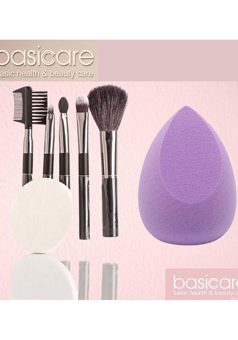 Basicare Set Of 5 Cosmetic Brush With All In One Non Latex Beauty Blender