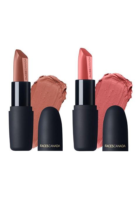 Faces Canada Set Of 2 Weightless Matte Lipstick 4 5G Each Buff Nude Peach Candy