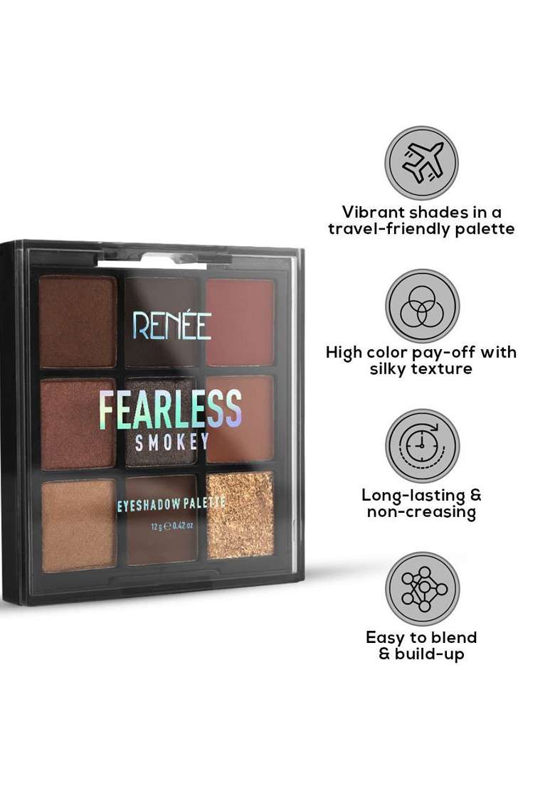Renee Fearless Long Lasting Non Creasing Eyeshadow Palette 12G Smokey - Indya
