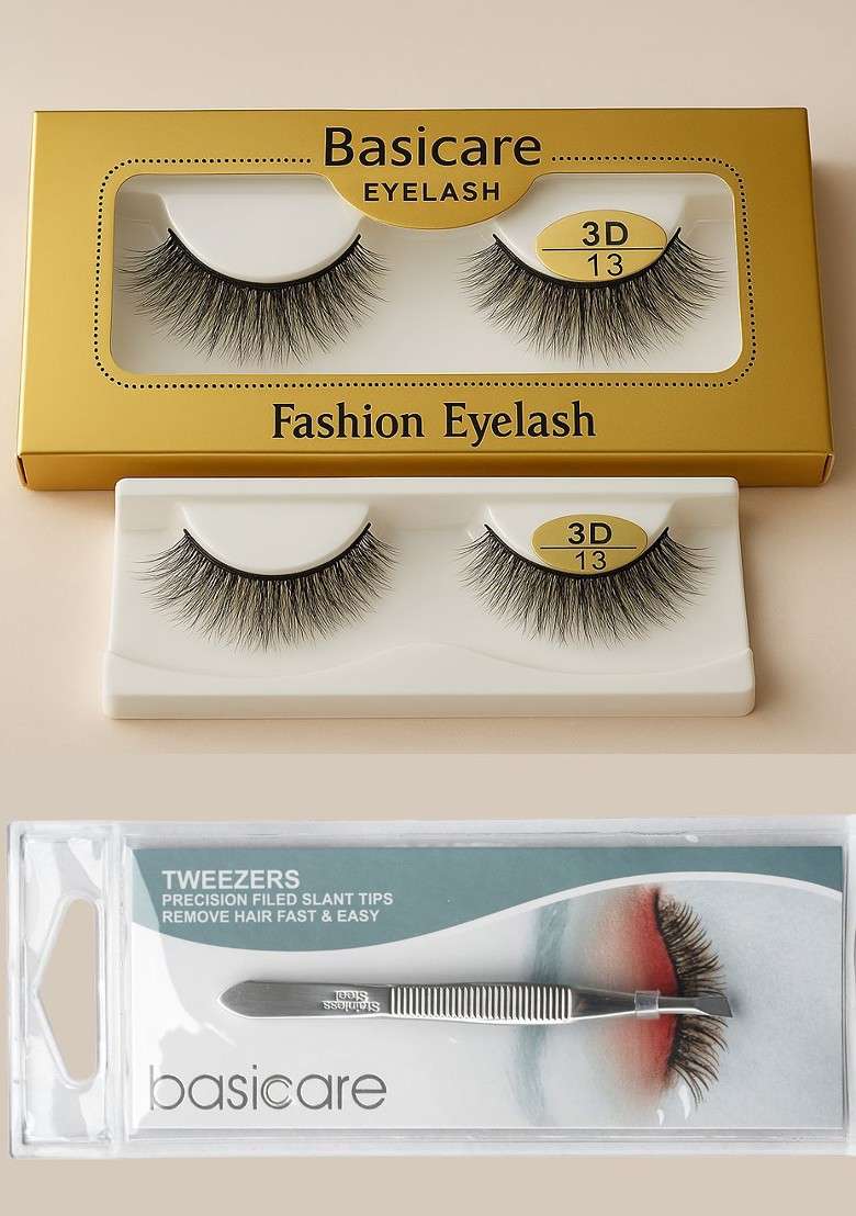 Basicare Set Of 2 False Eyelashes With Hair Remover Tweezer - Indya