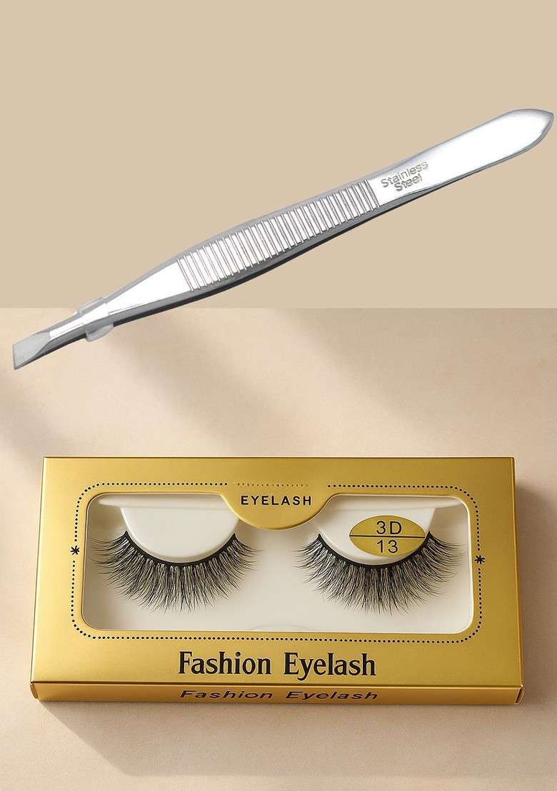 Basicare Set Of 2 False Eyelashes With Hair Remover Tweezer - Indya