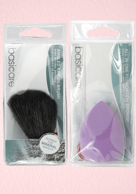 Basicare Set Of 2 Beauty Blender With Angled Kabuki Brush