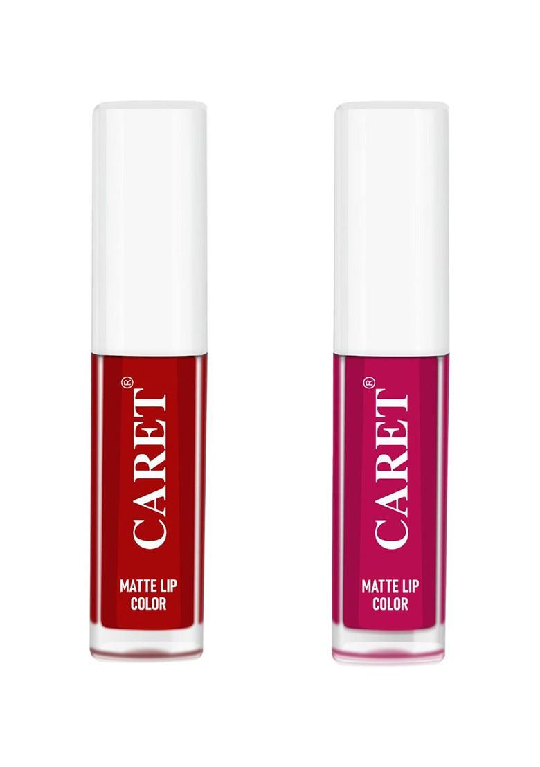 Caret Organic Set Of 2 Long Stay Matte Liquid Lipstick Ml Each Red 02 Bold Pink 05