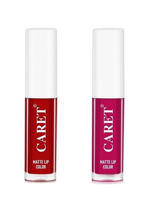 Caret Organic Set Of 2 Long Stay Matte Liquid Lipstick Ml Each Red 02 Bold Pink 05