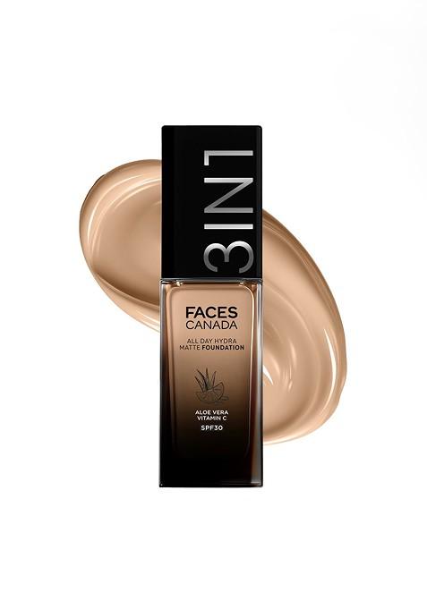 Faces Canada 3 In 1 All Day Hydra Matte Spf30 Foundation 30Ml Medium Natural 022