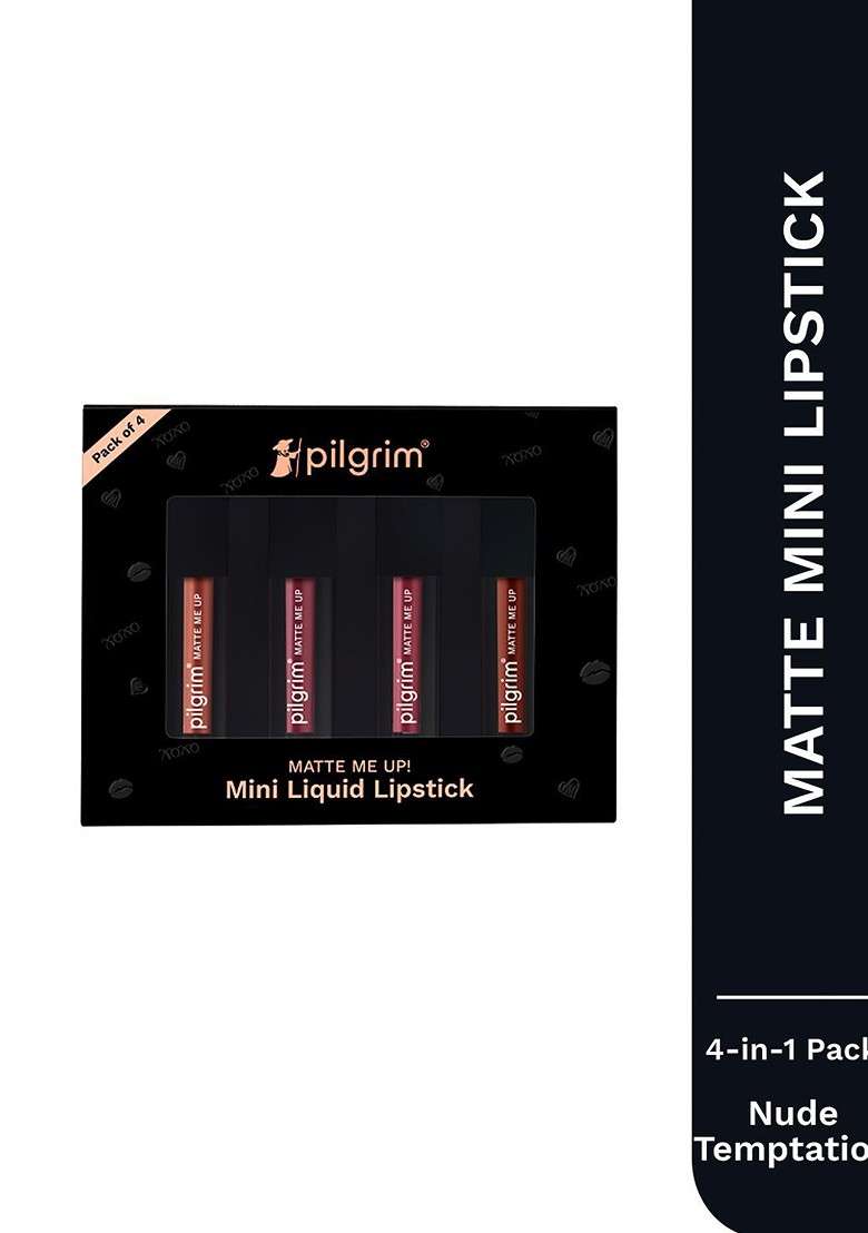 Pilgrim Set Of 4 Matte Me Up Mini Liquid Lipstick 1 Ml Each Nude Temptation - Indya