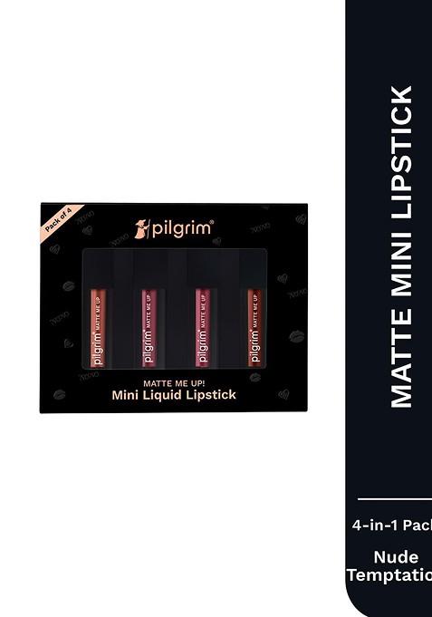 Pilgrim Set Of 4 Matte Me Up Mini Liquid Lipstick 1 Ml Each Nude Temptation