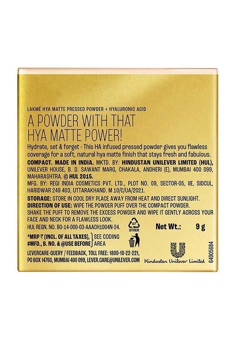 Lakme 9To5 Hya Matte Pressed Powder With Hyaluronic Acid 16Hr Oil Control 9G Cinnamon - Indya
