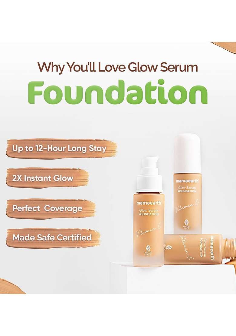 Mamaearth Glow Serum Foundation With Vitamin C Turmeric 30 Ml Sand 04 - Indya