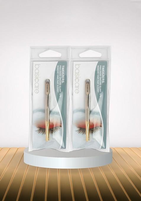 Basicare Set Of 2 Stainless Steel Gold Plated Tip Tweezer