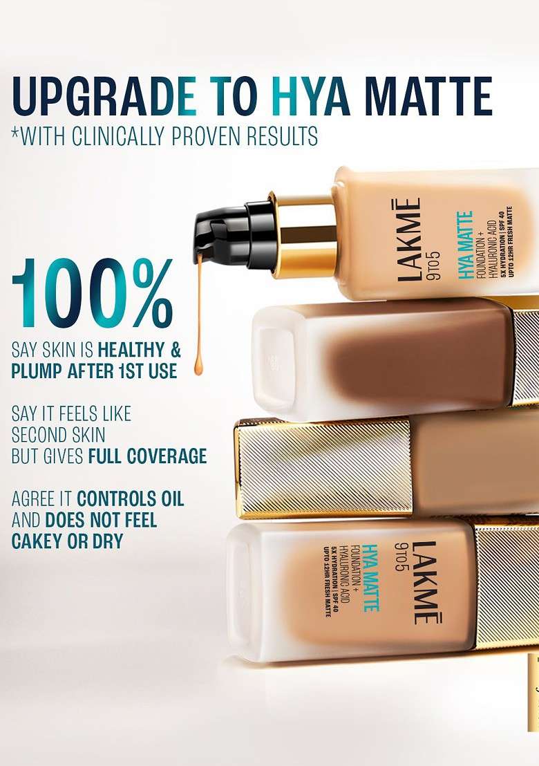 Lakme 9To5 Hya Matte Foundation With Hyaluronic Acid Spf40 25Ml Warm Beige W240 - Indya