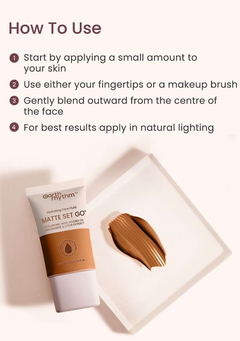Earth Rhythm Matte Set Go Hydrating Face Fluid Spf 30 Foundation 30Ml Down Town - Indya