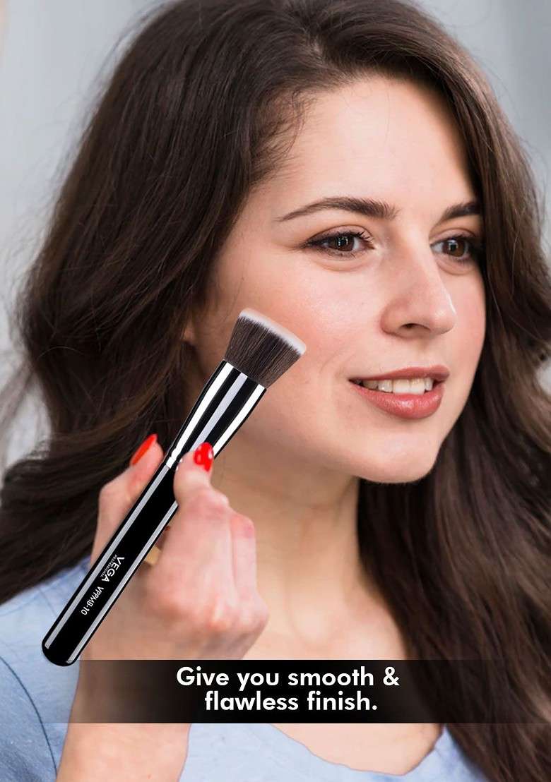 Vega Professional Vppmb 10 Soft Bristles Flat Kabuki Foundation Brush Black - Indya