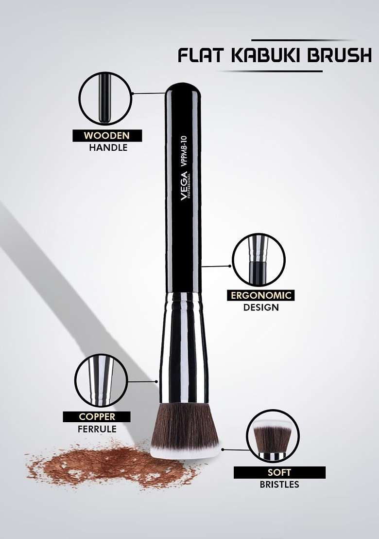 Vega Professional Vppmb 10 Soft Bristles Flat Kabuki Foundation Brush Black - Indya