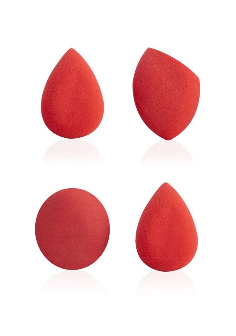Pac Mini Sponge Set Water Drop Egg Olive Cut Red 4 Pc - Indya