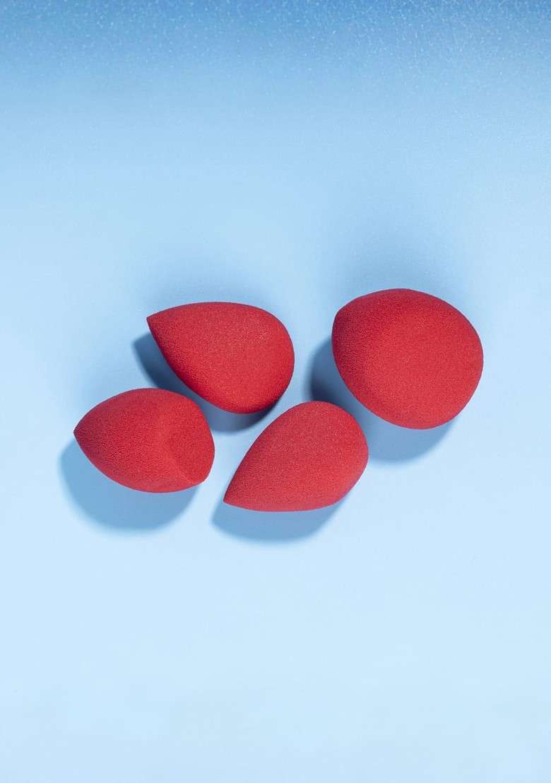 Pac Mini Sponge Set Water Drop Egg Olive Cut Red 4 Pc - Indya