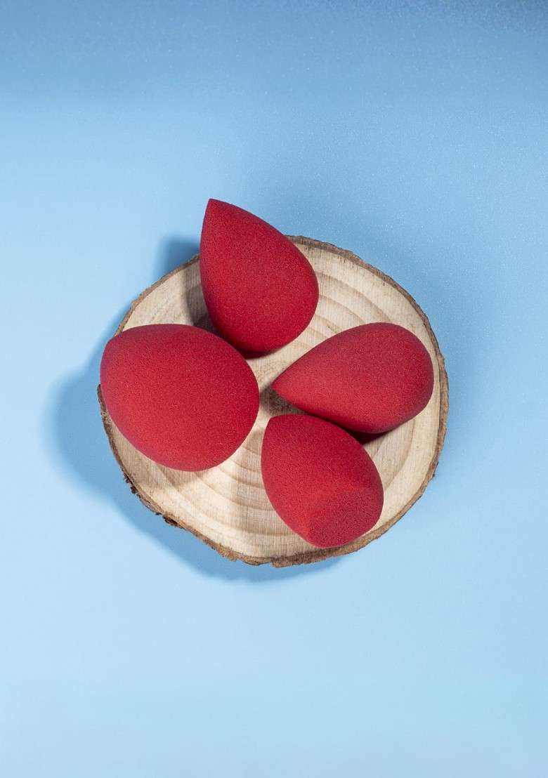 Pac Mini Sponge Set Water Drop Egg Olive Cut Red 4 Pc - Indya