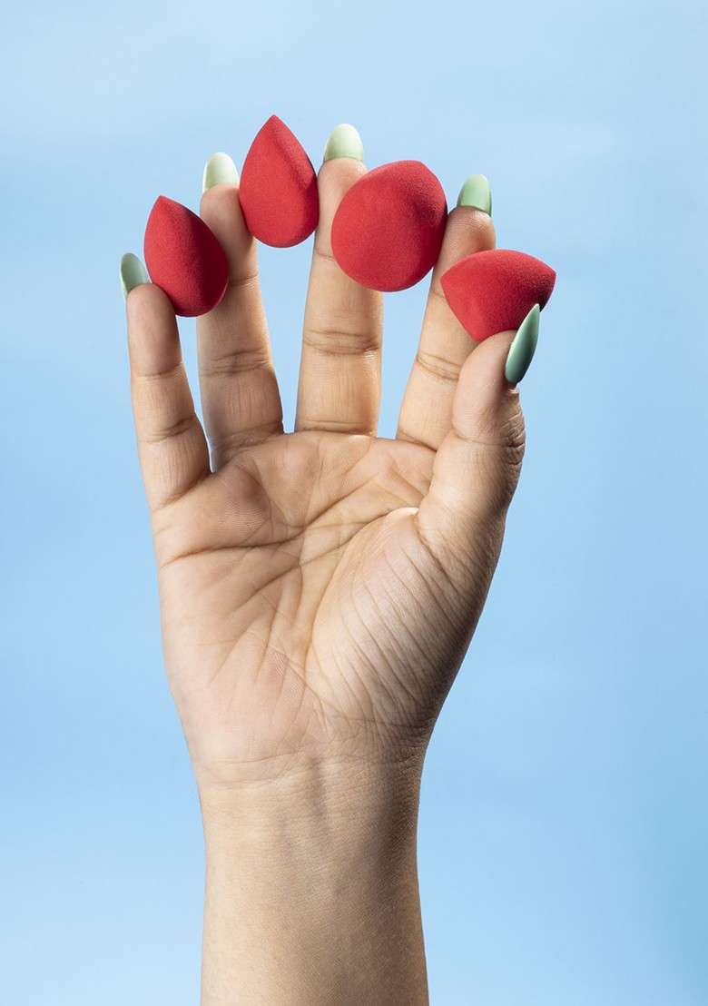 Pac Mini Sponge Set Water Drop Egg Olive Cut Red 4 Pc - Indya