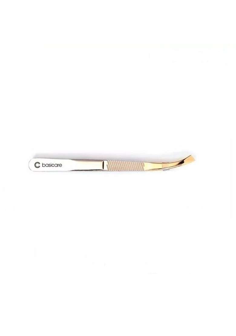 Basicare Precision Ground Curved Slant Tips Gold Blade Tweezers - Indya